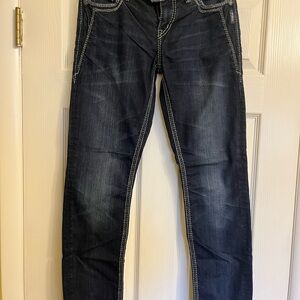 Silver Jeans Dark Blue Denim with White Stitching